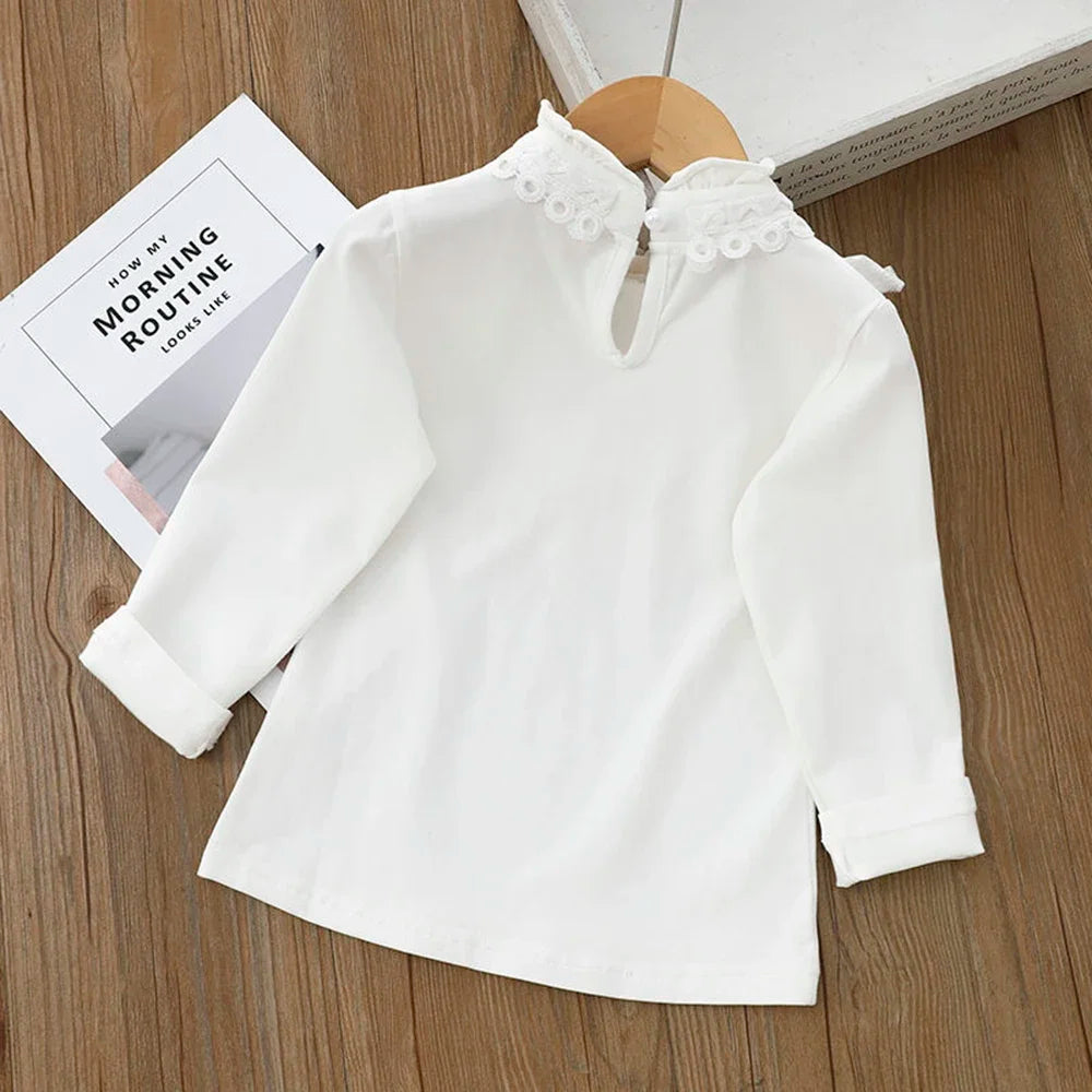 Children's Blouses  Shirts School For Girls White Tops Long Sleeve Lace Shirts Kids Shirt Baby Toddler Teen Children Clothes