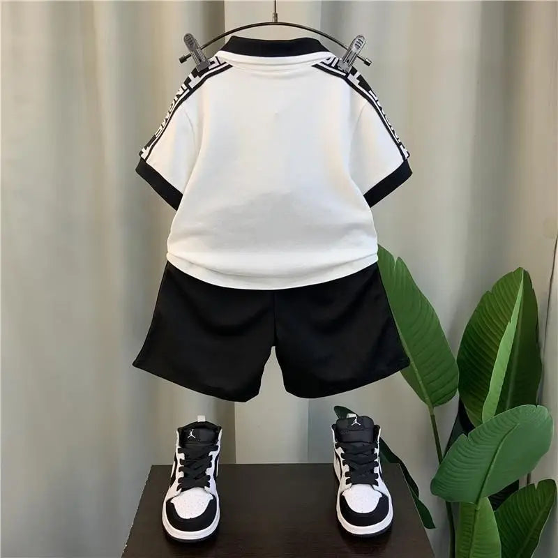 Summer Baby Boy Clothes Set Children Lapel Tshirts and Shorts 2 Pieces Suit Kid Letter Short Sleeve Top Bottom Outfit Tracksuits