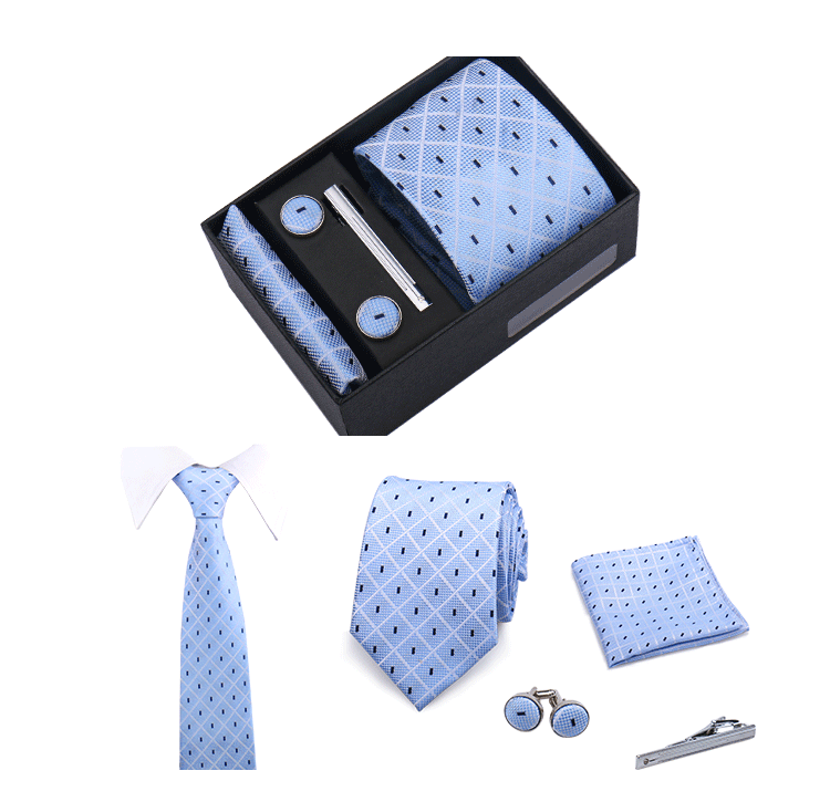 Fashion Elegant Men's Necktie Gift Box Striped Tie Handchief Cufflink Tie Clip 4 pcs Set Wedding Business Party Suit Accessories