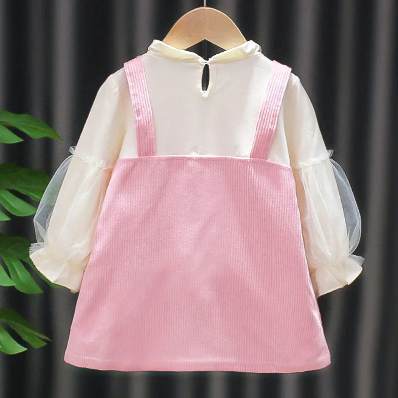 Kid Girl Dress Princess Dress Pocket Bear Gift Birthday Party Children Puff Long Sleeve Toddler Girl Clothes Teen Baby Suit A830