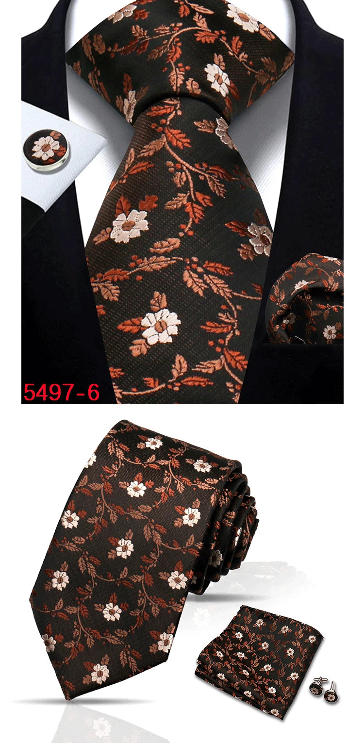 Luxury Floral Wine Ties For Men Wedding Party Business Necktie Handkerchief Cufflinks Set Men Suit Accessories Handmade Gravata