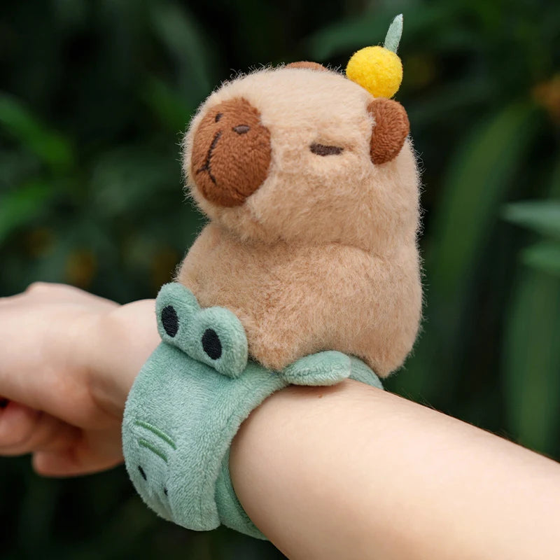 Lovely Animal Slap Snap Wrap Wristband Bracelet Capybara Dog Cat Plush Hand Ring Wristband Kids Toys Creative Funny Gift