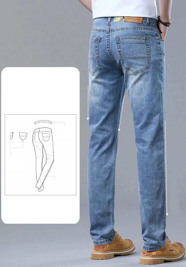 New in Men's Straight Jeans Summer Thin Casual Stretch Fashion Business Casual Denim Pants Straight Classic Male Trousers