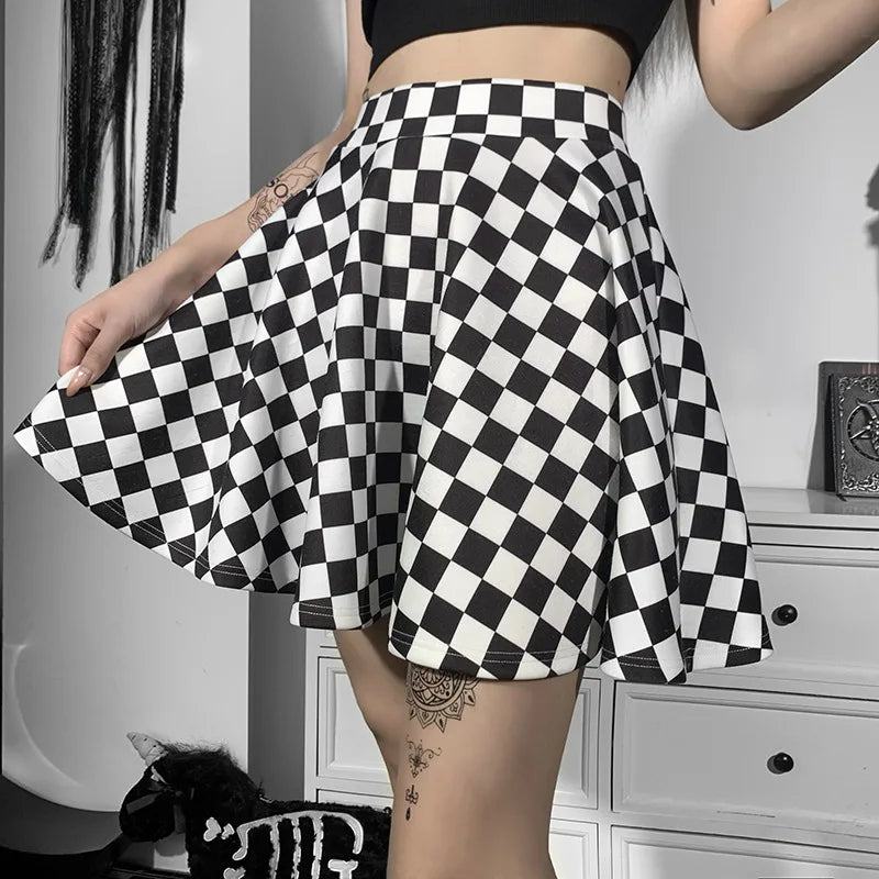 مجموعة اروين arwen&ajh group 2024  Dark Girl Contrast Plaid Stitching Skirt Sexy High Waist Over In Summer Sexy Gothic  Skirt