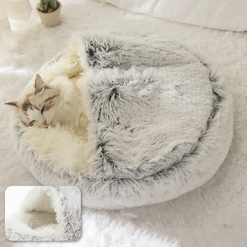 Cozy Round Pet Bed with Detachable Cover Dual-Purpose Warm Sleeping Nest and Cave for Small Dogs and Cats