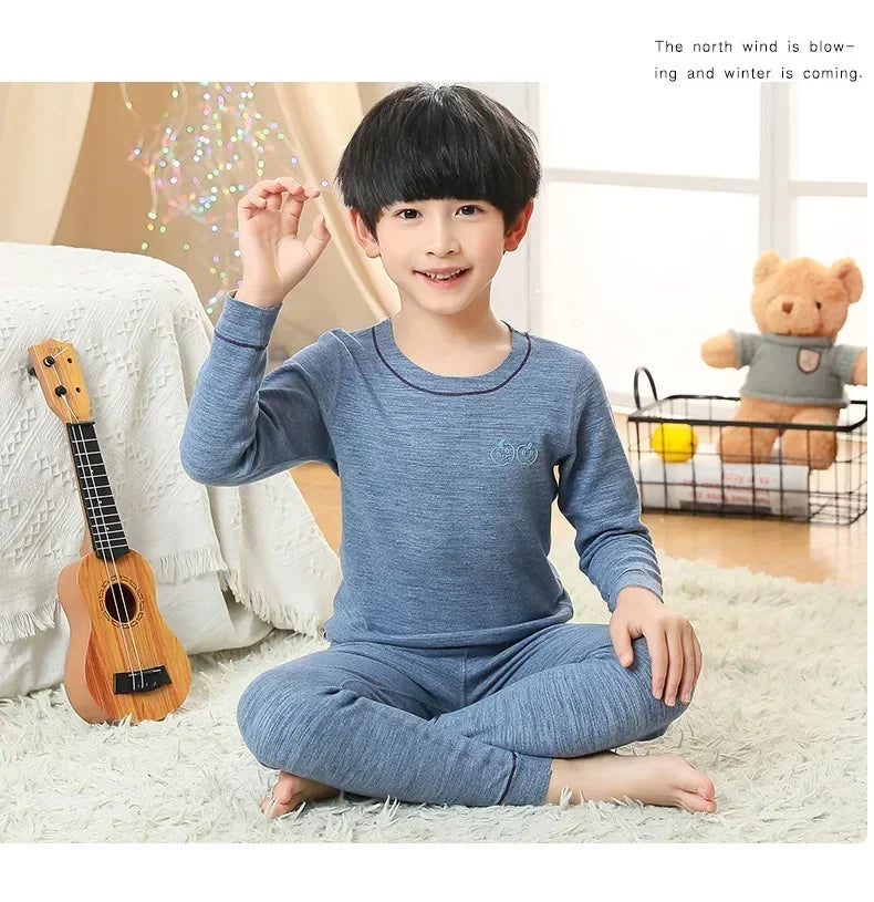 2 4 6 8 10 Yrs Boys Pajamas Baby Winter Thermal Underwear Set Sleepwear Children's Clothing Girls Pijamas Loungewear Kids Pijama