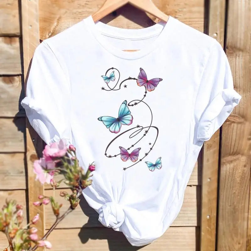 ARWEN&AJH GROUP مجموعة اروين التجاريه2024  2024 New Women's Short-Sleeved T-Shirt Summer Fresh Printed Butterfly T-Shirt High-Quality Women's Shirt Short-Sleeved