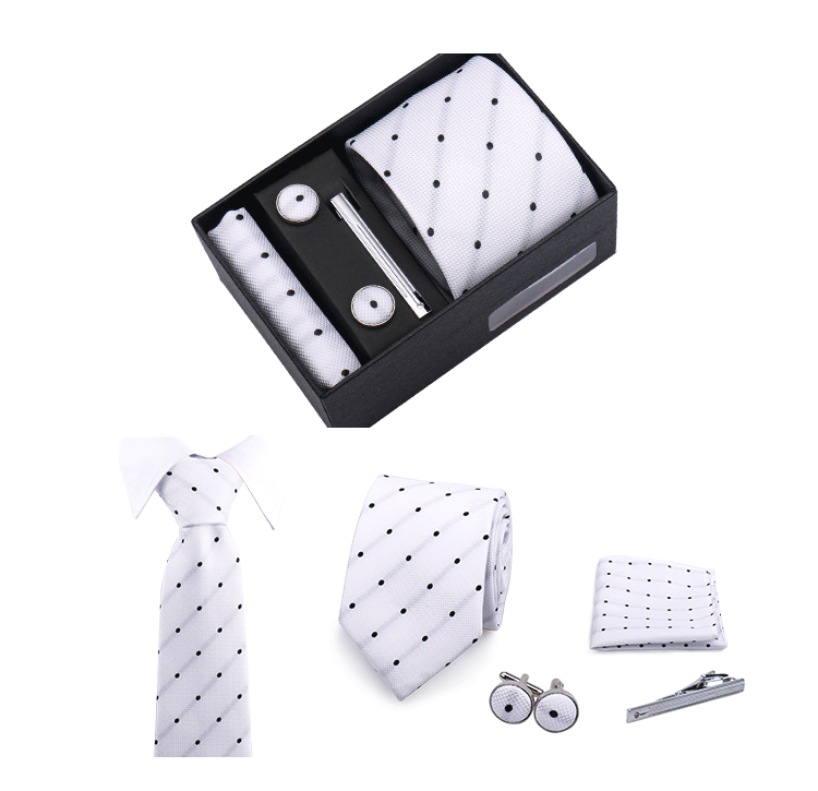 Fashion Elegant Men's Necktie Gift Box Striped Tie Handchief Cufflink Tie Clip 4 pcs Set Wedding Business Party Suit Accessories