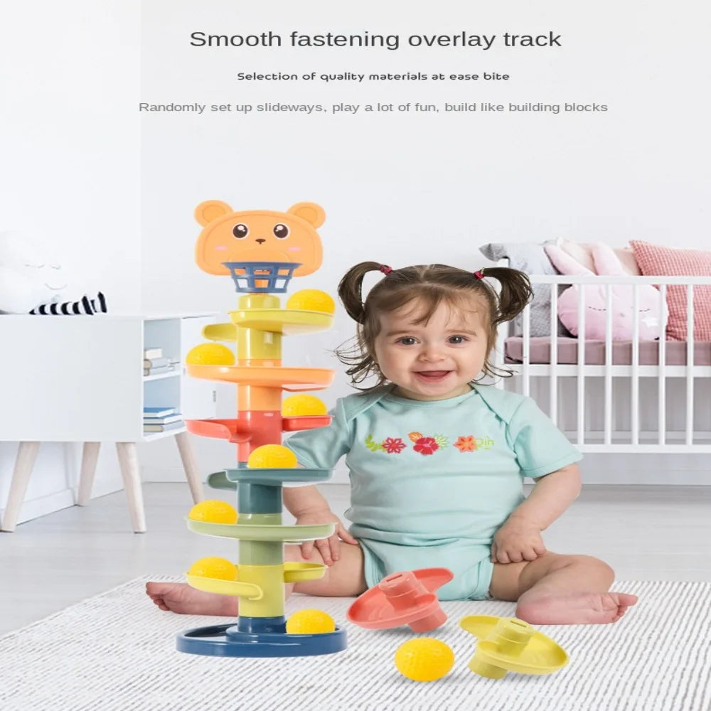 Children Baby Development Sensory Toy Montessori Early Educational Games Stacking Track Baby Toy Rolling Ball Tower