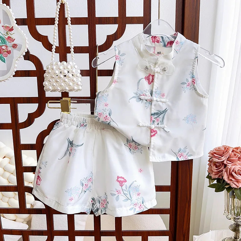 Summer Girls Clothes Sets Retro Kids Shirts+Shorts Fashion Princess Children Clothing Suits Toddler Girl Clothes 2Pcs 2-7Yrs