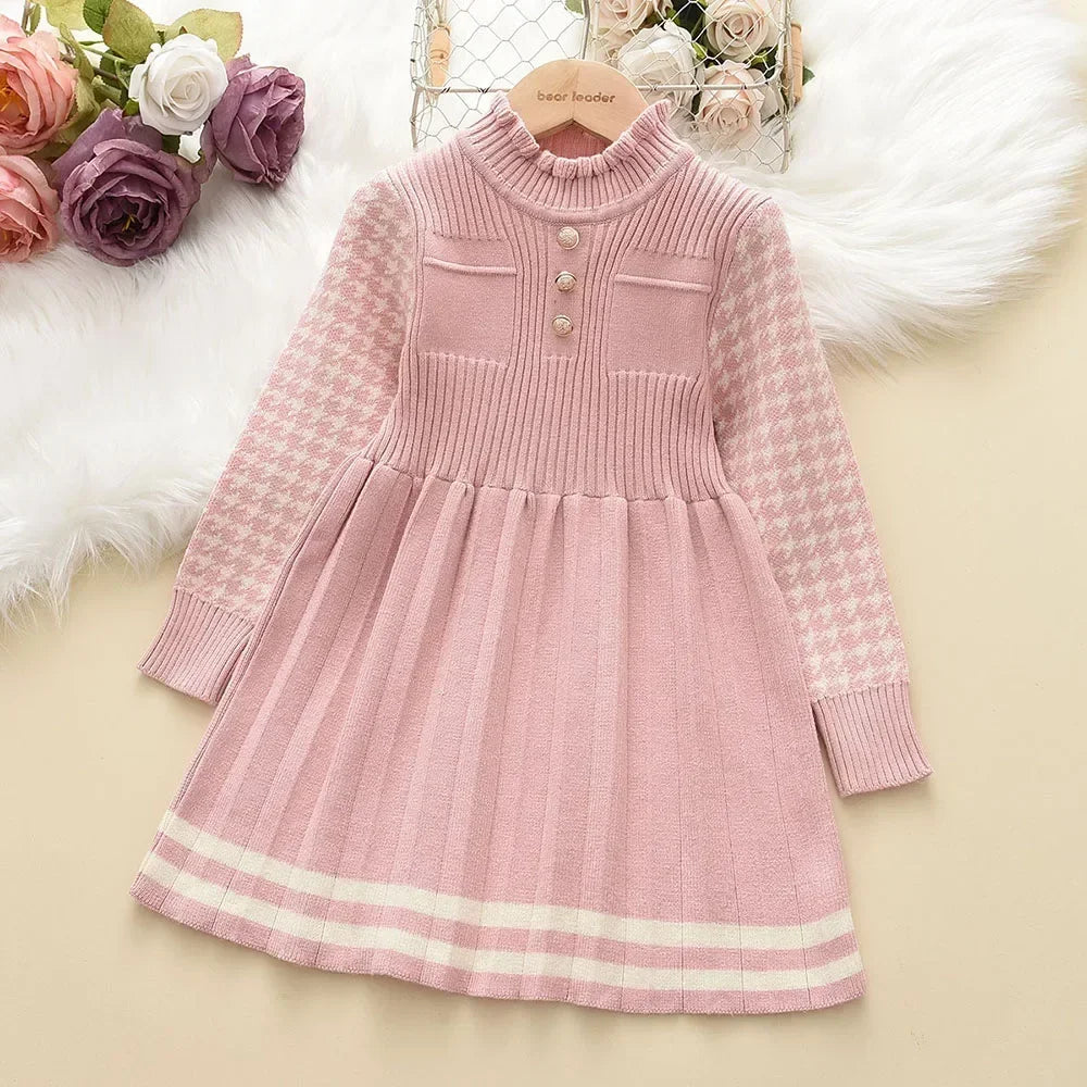 Autumn Winter Girls Dress Girls 4-8Y Kids Princess Party Sweater Knitted Dresses Christmas Costume Baby Girl Clothes