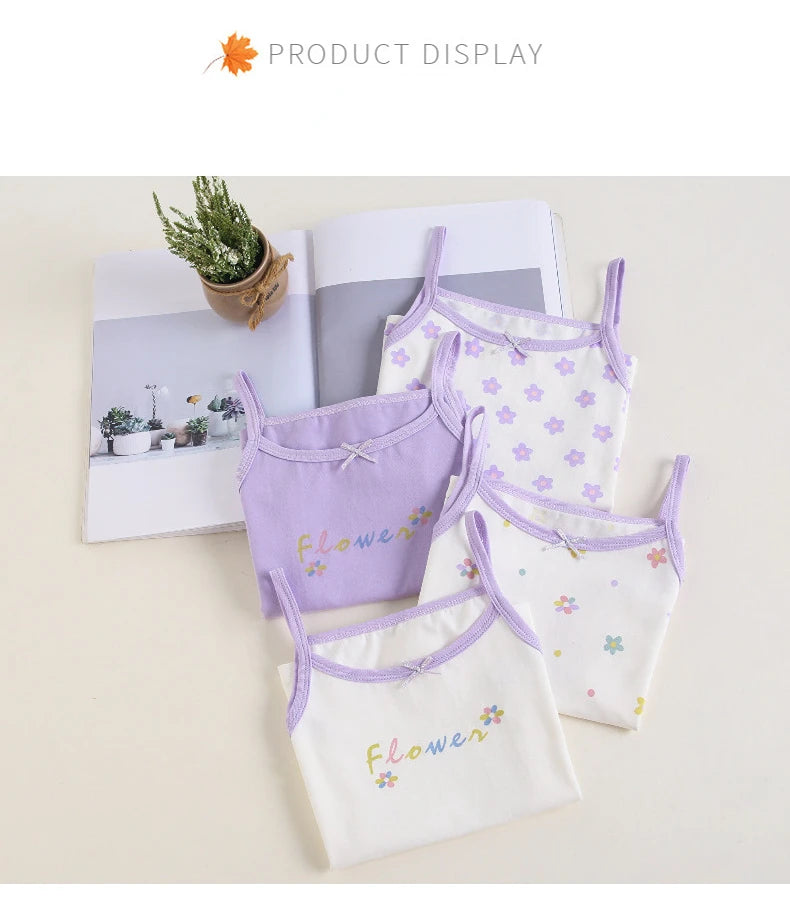 4pcs/lot Spring Summer Baby Girl Tank Camisole Lace Girl Clothes Underwear T Shirt Sleeveless Tees Floral Kids Outfits Children