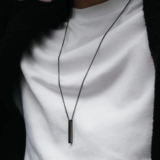 Popular Classic Rectangular Pendant Necklace for Men's Stainless Steel Black Cuban Chain Necklace for Men's Jewelry Gifts