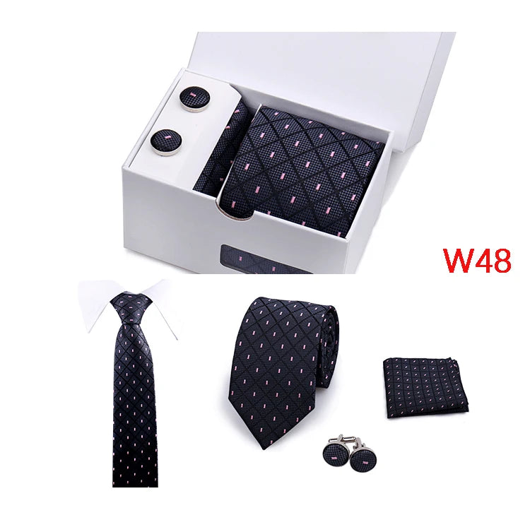 Mens Tie Set In A Box Paisley Ties For Men Gifts Luxury Necktie Pocket Square Cufflinks Wedding Business Formal Suit Tie