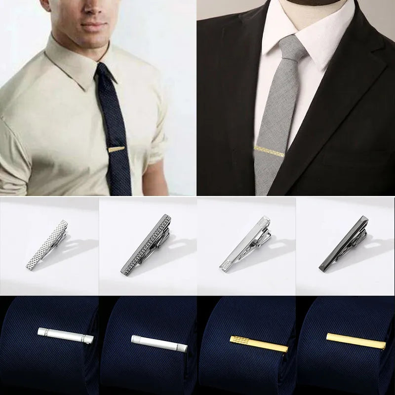 New Metal Silver Color Tie Clip For Men Wedding Necktie Tie Clasp Clip Gentleman Ties Bar Crystal Tie Pin For Men's Accessories