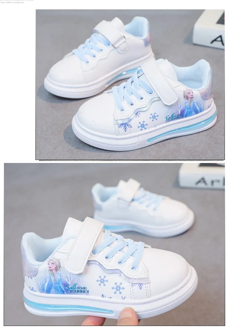 Disney Kids Girls Shoes 2024 Summer Children Sneakers Girls Elsa Frozen Princess Casual Sport Shoes Student Shoes Teen Shoes