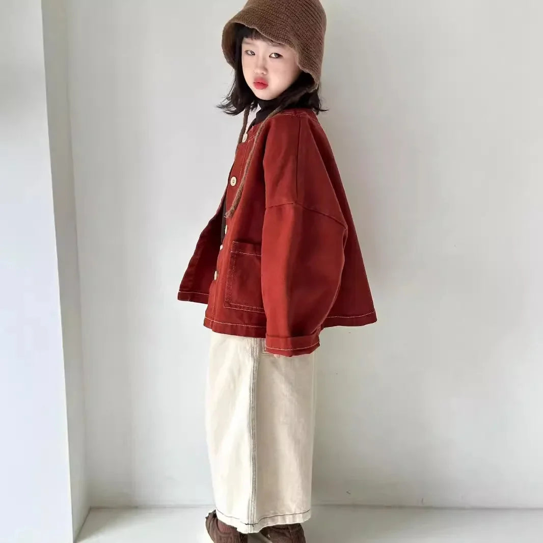 2024 Spring/Autumn Korean Children's Clothing New Retro Wide Jacket for Unisex Boys and Girls  Casual Loose Pants