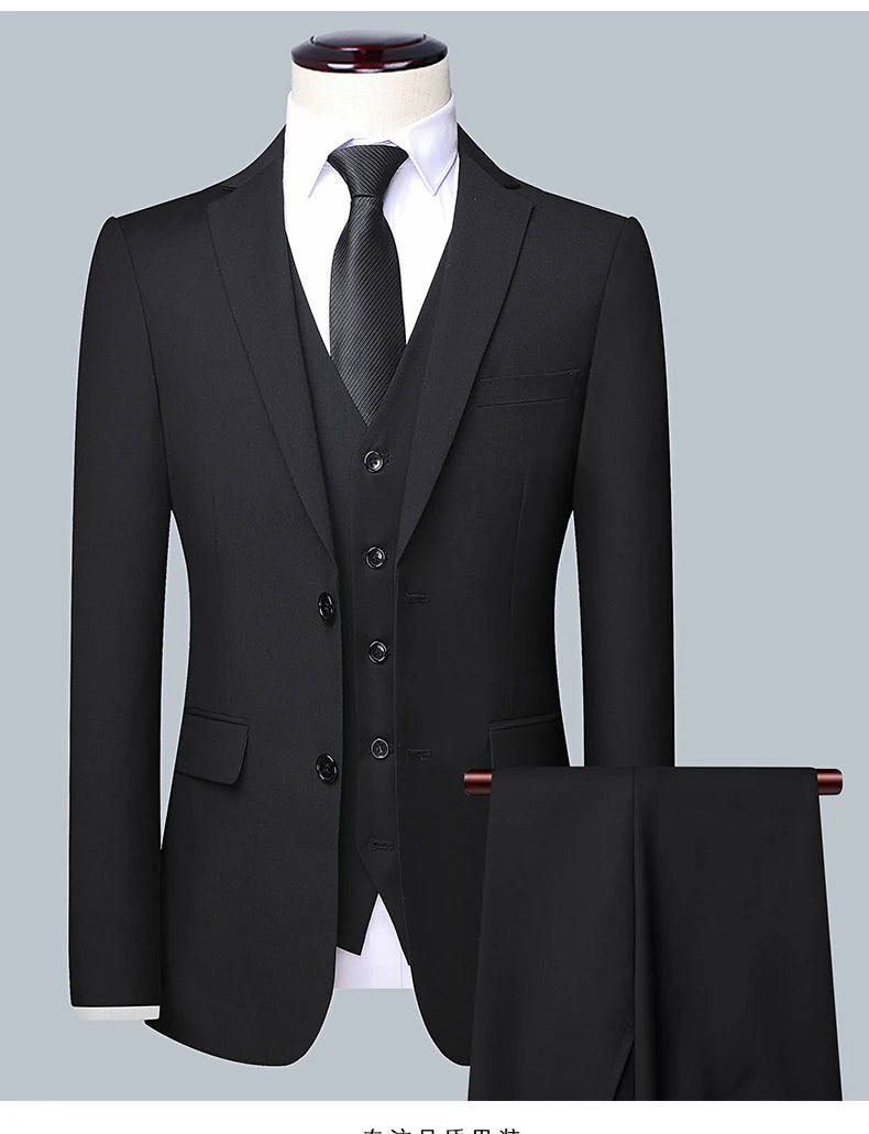 2023High-quality solid color (suit + vest + trousers) Men's business formal suit 3/2 business suit bridegroom and best man