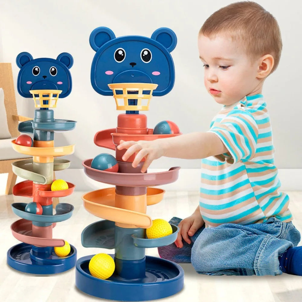 Children Baby Development Sensory Toy Montessori Early Educational Games Stacking Track Baby Toy Rolling Ball Tower