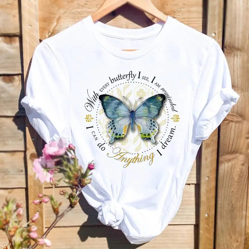 ARWEN&AJH GROUP مجموعة اروين التجاريه2024  2024 New Women's Short-Sleeved T-Shirt Summer Fresh Printed Butterfly T-Shirt High-Quality Women's Shirt Short-Sleeved