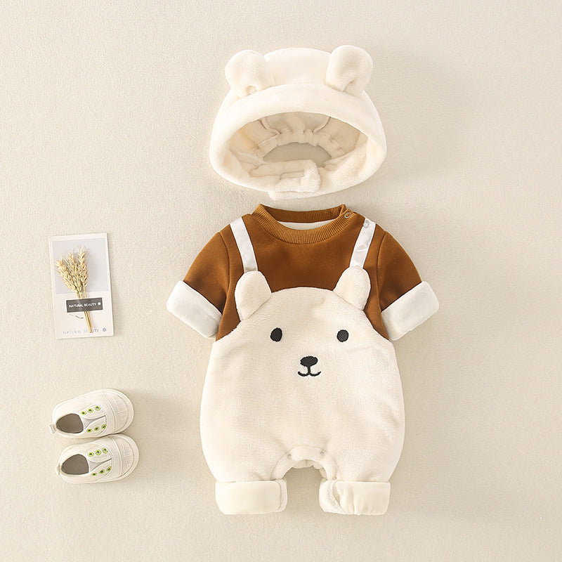 Winter Newborn Baby Clothes Plush Warm Strap jumpsuits Cute Bear Baby Girls Boys Romper Korean Style Long-sleeved Toddler Sets