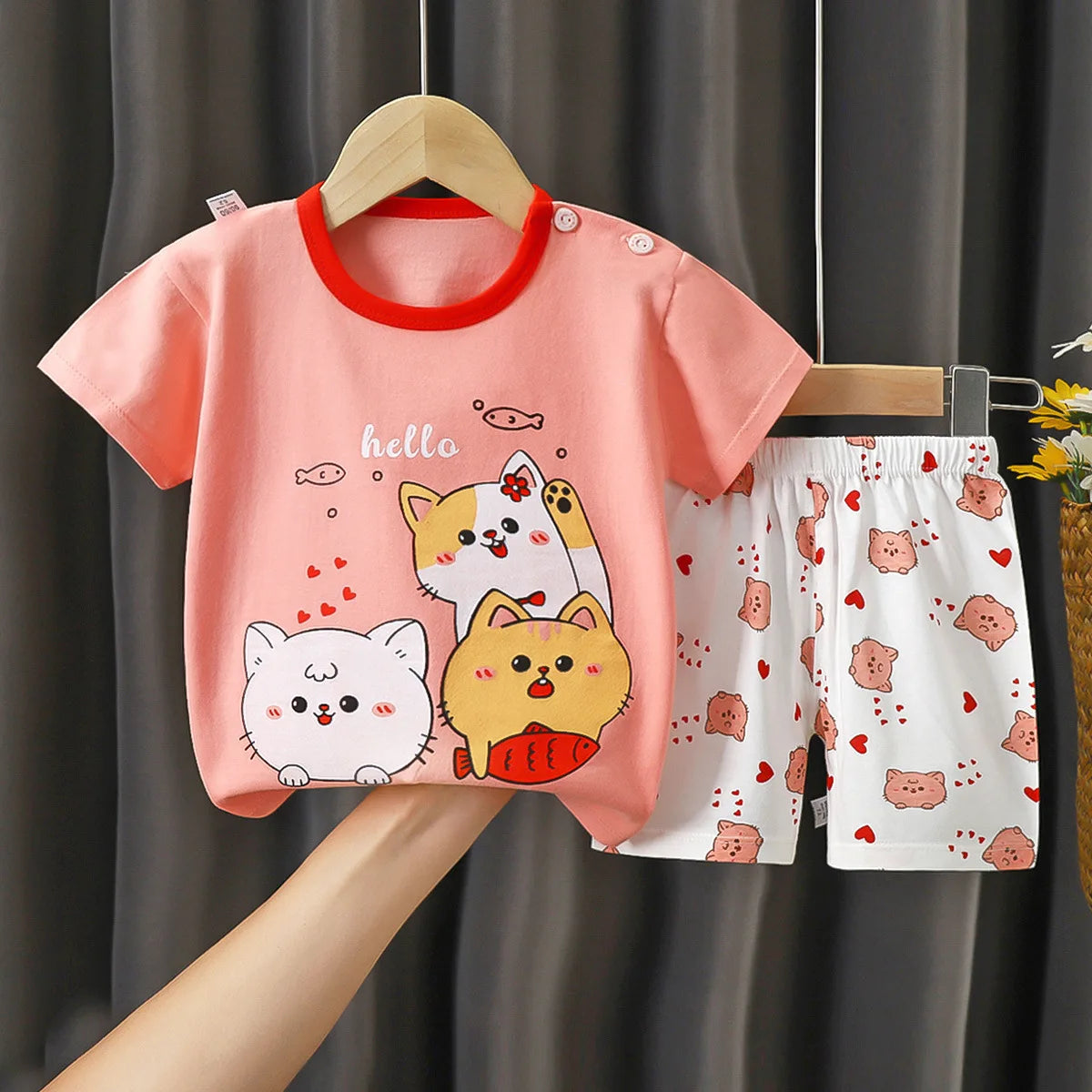 2PCS Children Clothing Suit summer cartoon Children's Sets Cotton T-Shirts Shorts Boys Girls Short sleeve Kids Clothes