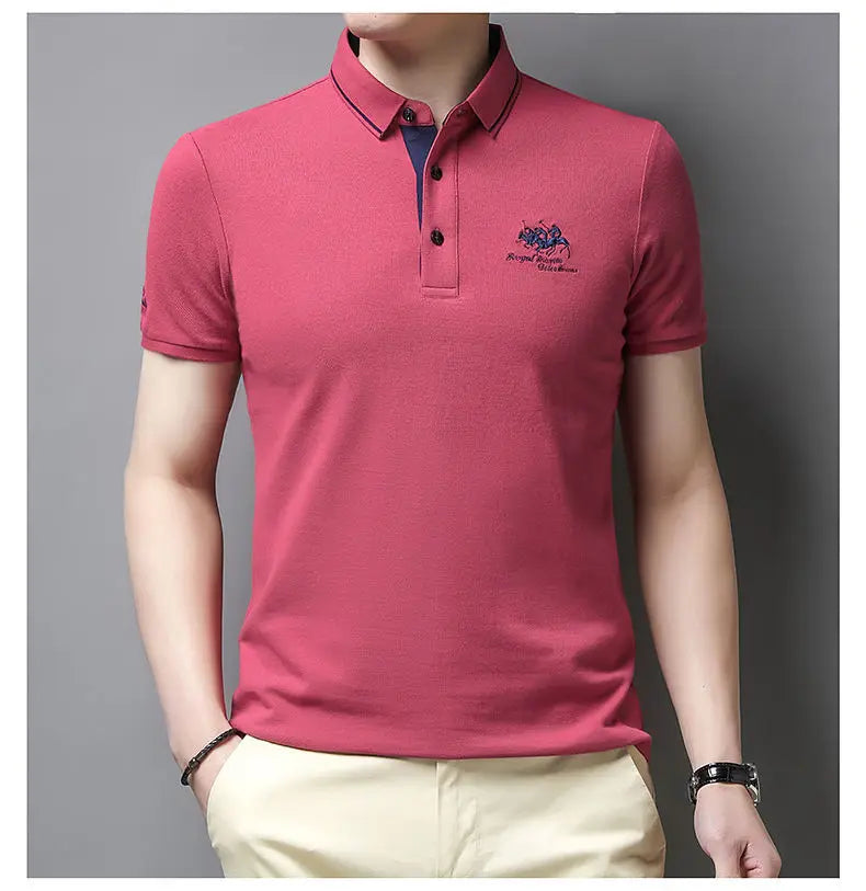 2024 Summer New Men's Embroidered Polo Collar 100% Cotton Short Sleeved Polo Shirt Fashion Solid Color Casual Top T-shirt M-4xl