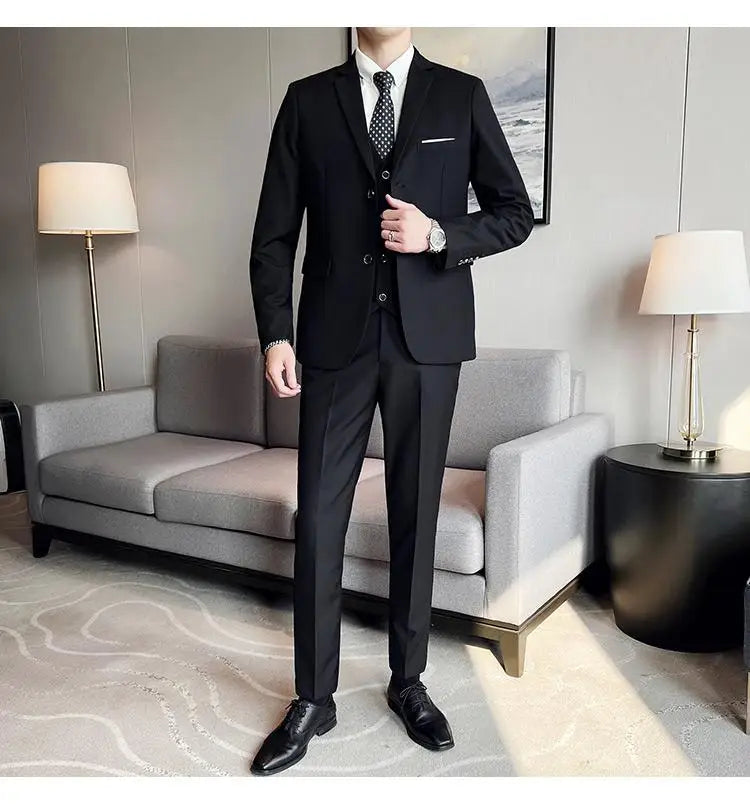 2023High-quality solid color (suit + vest + trousers) Men's business formal suit 3/2 business suit bridegroom and best man