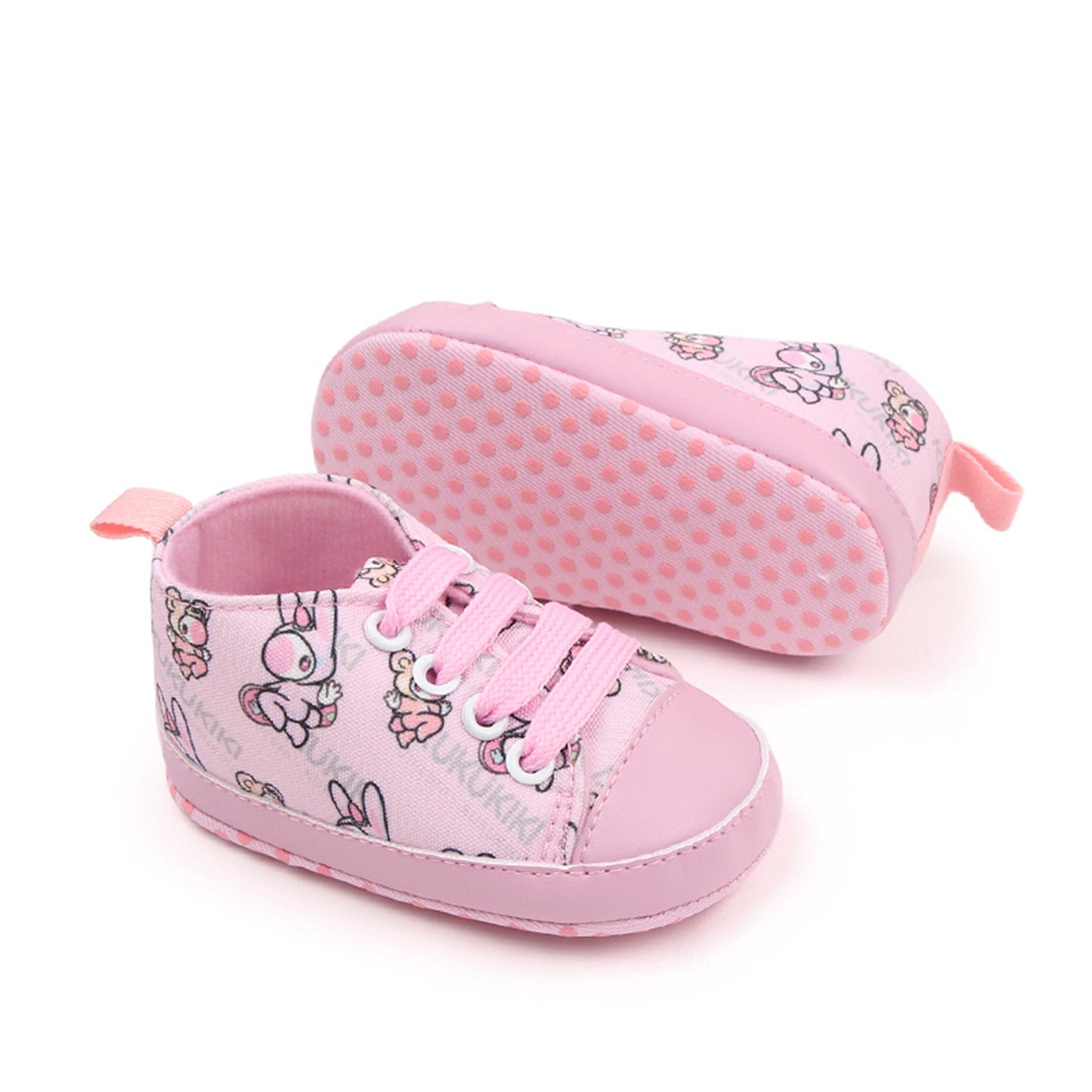 Baby Boys Girls Crib Shoes Cartoon Print Tie-Up Sneakers Non-Slip Infant First Walkers 0-18M