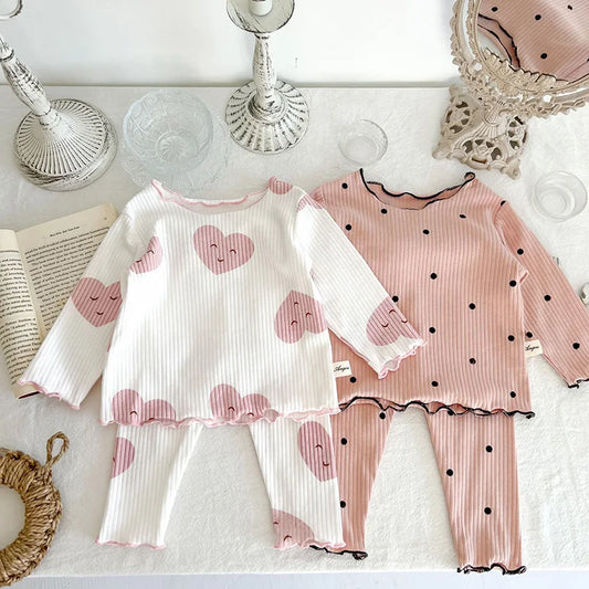 MILANCEL 2023 Spring Baby Pajama Set Dot Print Infant Girls Sleeper Wear Toddler Girls Indoor Clothes Suit