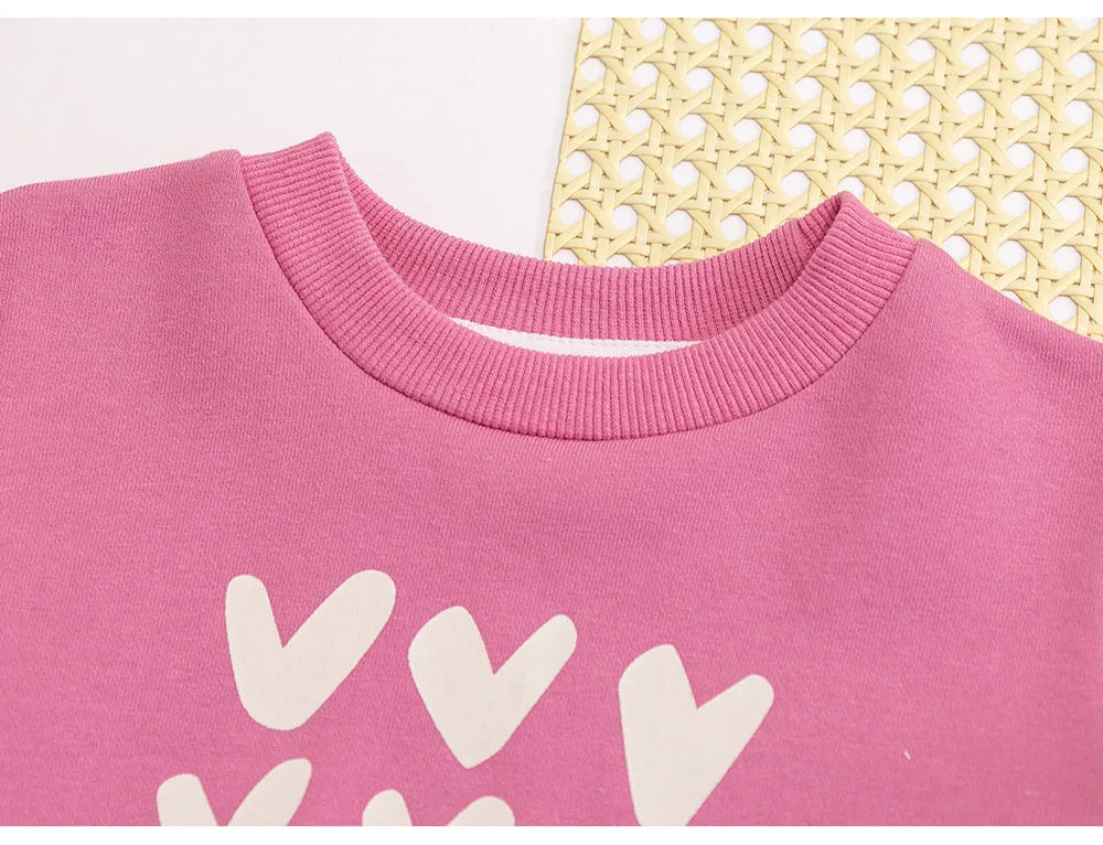 Cute Baby Girls Tops Sweatshirt Love Pattern Ruffles Long Sleeve O-Neck Pullover Kids Shirts Casual Loose Hoody Children Clothes