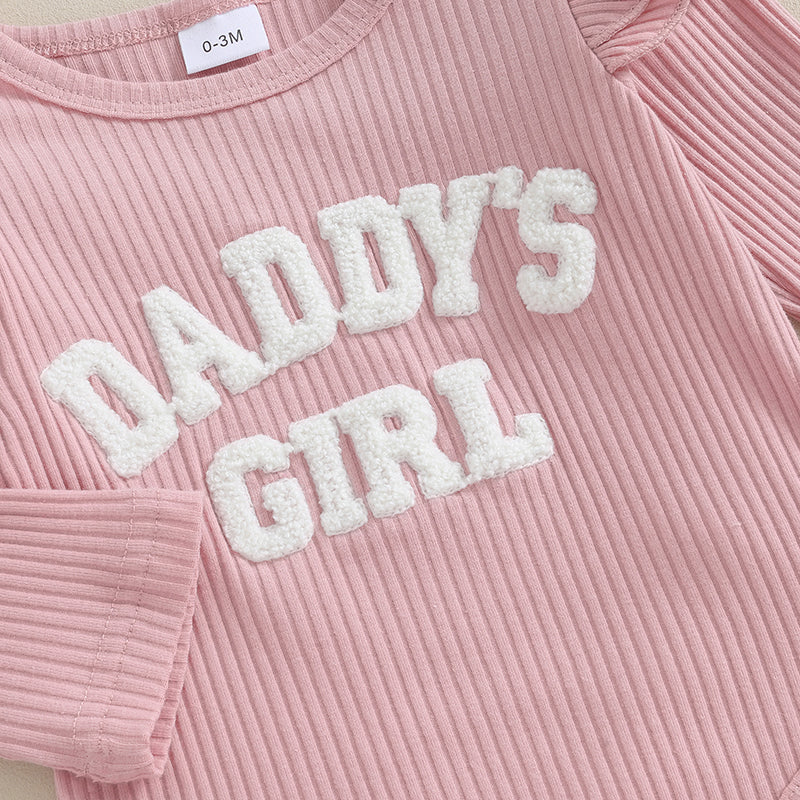 Daddys Girls Baby Clothes 3 6 9 12 18 Month Ribbed Romper Ruffle Long Sleeve  Pants Newborn Outfits Clothing Set