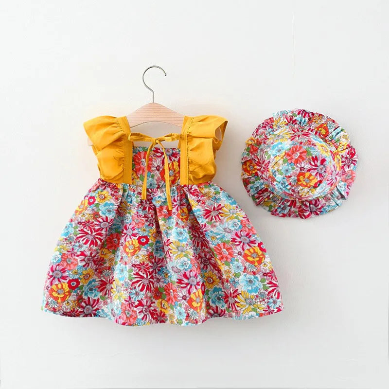 مجموعة اروين التجارية ARWEN&AJH GROUP  2024 European Summer New Girl Baby Strap Dress Fragmented Flower Children's Sleeveless Princess Dress 0-3 Year Old Newborn Comes with Hat