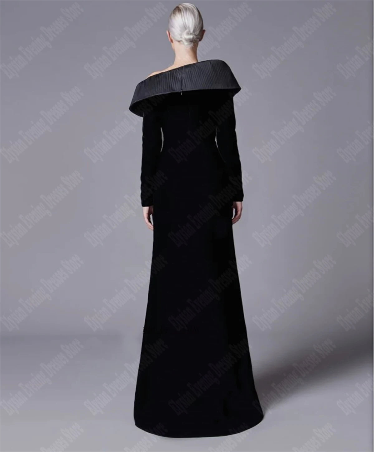 مجموعة أروين 2024 Women Elegant Dresses  Pleated Slim Fit Prom Gowns  Newest Velvet Dark Black Vent Customized Long Sleeve Mopping Length