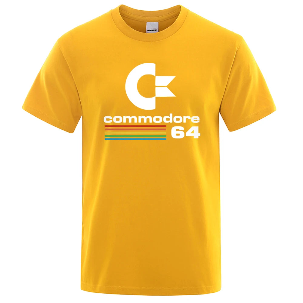 Loose Men T-shirts Summer Commodore 64 Print T Shirt C64 SID Amiga Retro Cool Design Street Short Sleeve Top Tee Cotton Clothing