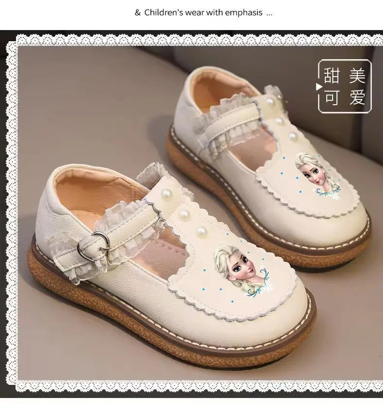 Disney Children's Girls' Leather Casual Shoes Spring Frozen Princess Girls' Soft Sole Non-slip Shoes Baby Shoes Lolita Girls