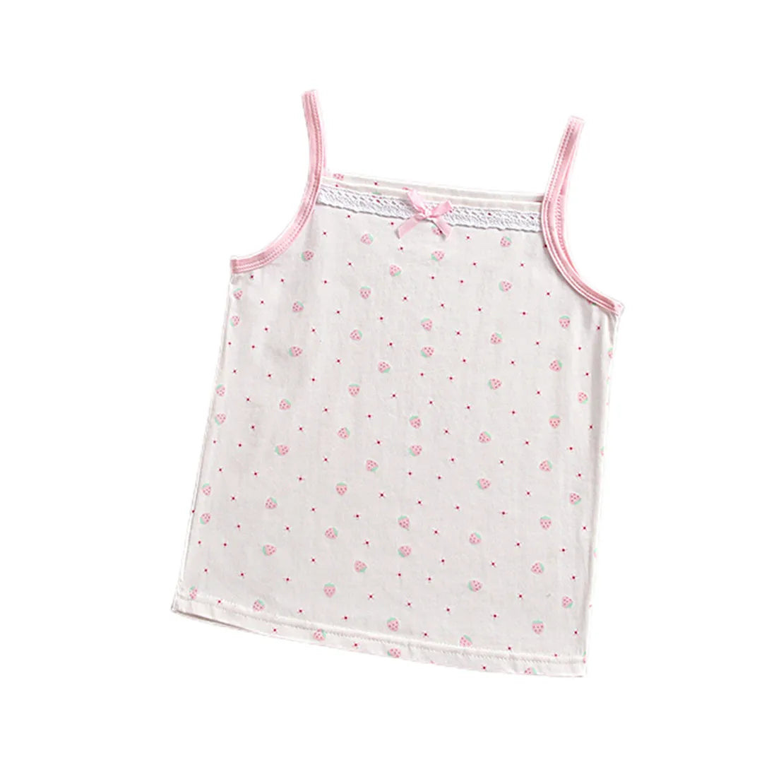 3pcs/Lot Girls Cotton Singlet Underwear Tank Strawberry Prints Kids Undershirts Cotton Tank Bow Tops Size 100-150