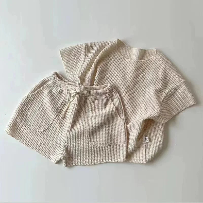 Summer Boys Girls Clothing Sets Korean Infant Young Children's Casual Short-Sleeved Loungewear Suit Baby Loose Knitted Set