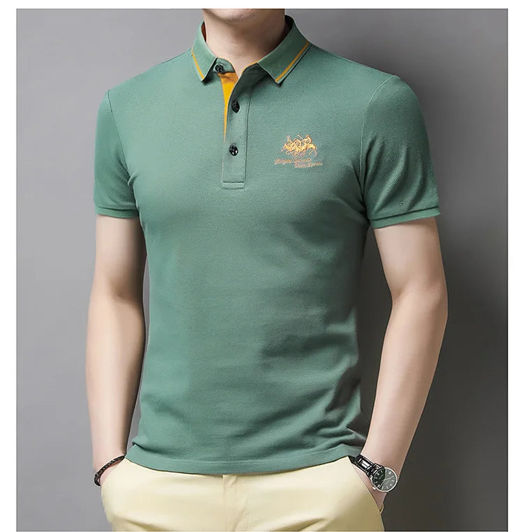 2024 Summer New Men's Embroidered Polo Collar 100% Cotton Short Sleeved Polo Shirt Fashion Solid Color Casual Top T-shirt M-4xl