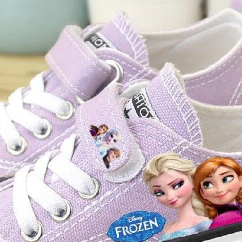 ARWEN & AJH GROUP Disney Girls' Shoes Summer Spring Children's Canvas Elsa Princess Shoes Low-top Sneakers Girls' Purple Shoes Size 25-37