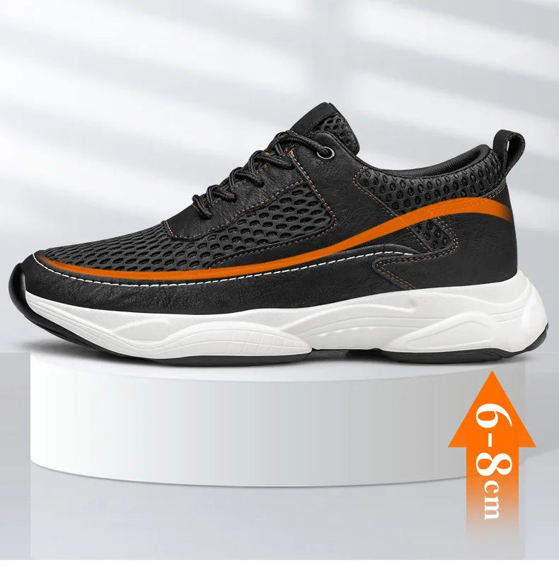 Breathable Sneakers Man Elevator Shoes Height Increase Insole 8cm Black Taller Shoes Men Leisure Fashion Sports Plus Size 37-44