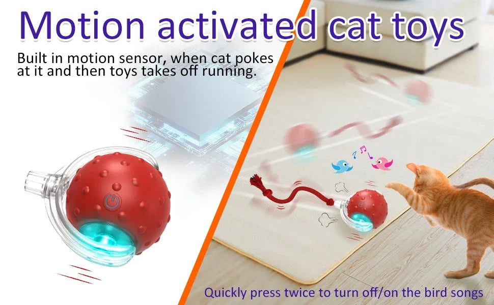 Interactive Cat Toy Ball Super Drive Cat Rolling Balls with Bird Chirping Motion Activated Sensor Pet Kitten Teaser Game Toys