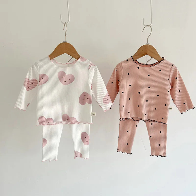 MILANCEL 2023 Spring Baby Pajama Set Dot Print Infant Girls Sleeper Wear Toddler Girls Indoor Clothes Suit