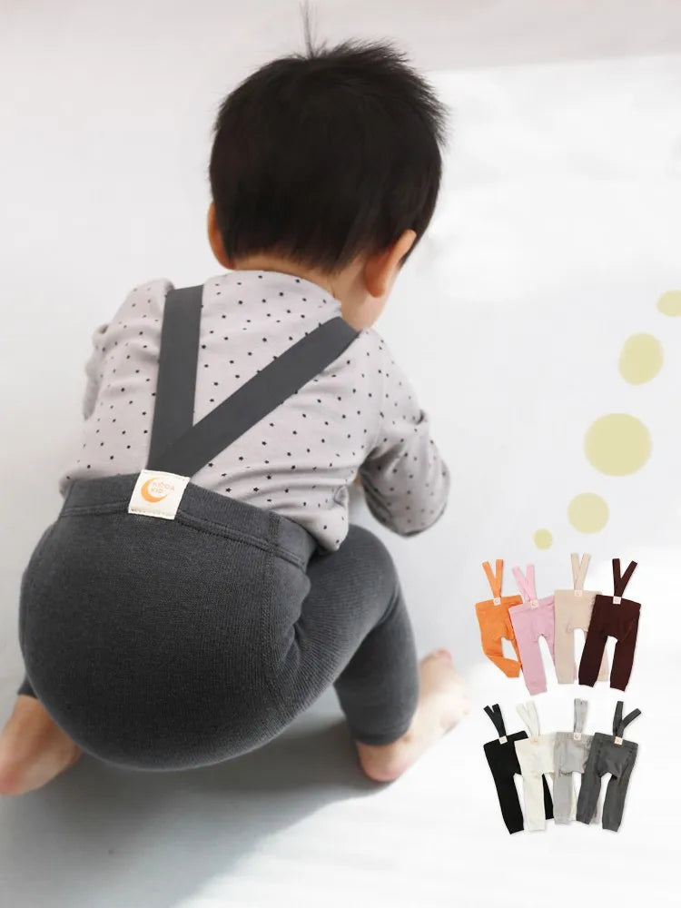 2024 Spring Fashion Boy Baby Solid High Waist Overalls Girl Children Cotton Leggings Infant Casual Suspenders Pants Kid Trousers