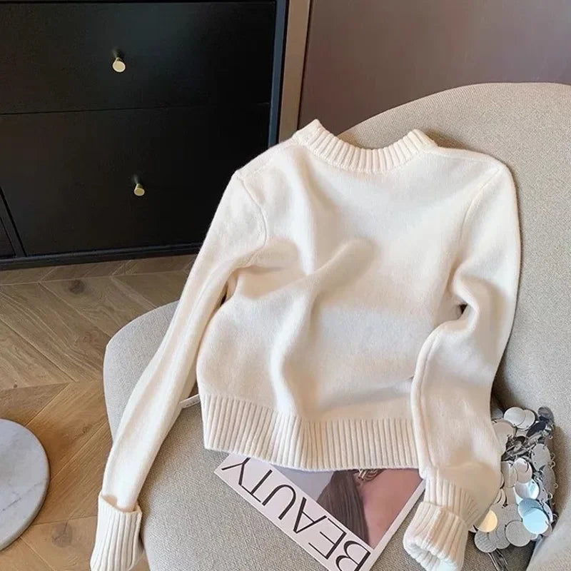 2024 Letters Embroidery Round Neck Pullover Sweater Women Autumn Winter Cashmere Knit Casual Design Knitwear Tops