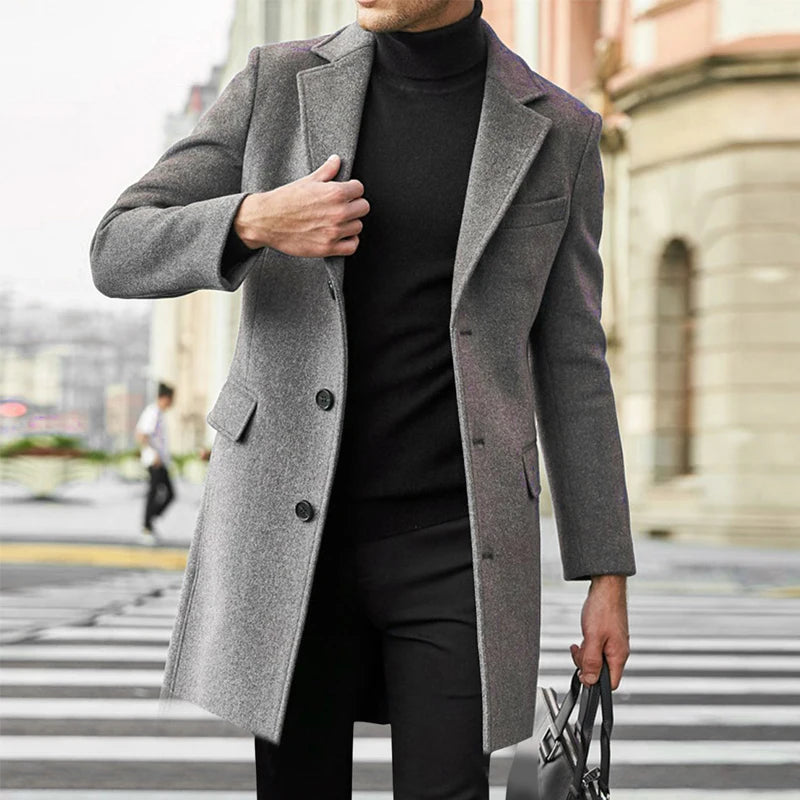 Korean Trend Men's Loose Casual Single-breasted Overcoat Autumn Winter Fashion New Long Sleeve Woolen Long Coat 2024