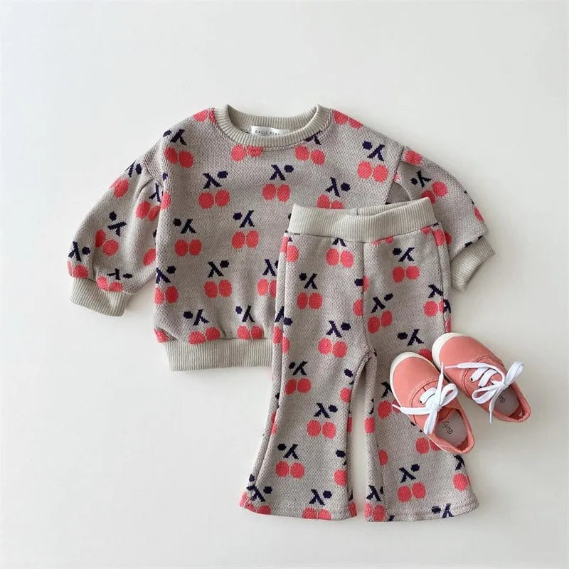 2024 Autumn Toddler Baby Girl Clothing Set Girls Knitted Sweater Tops + Flared Pants 2 Pieces Knit Suit Children Outfits Clothes