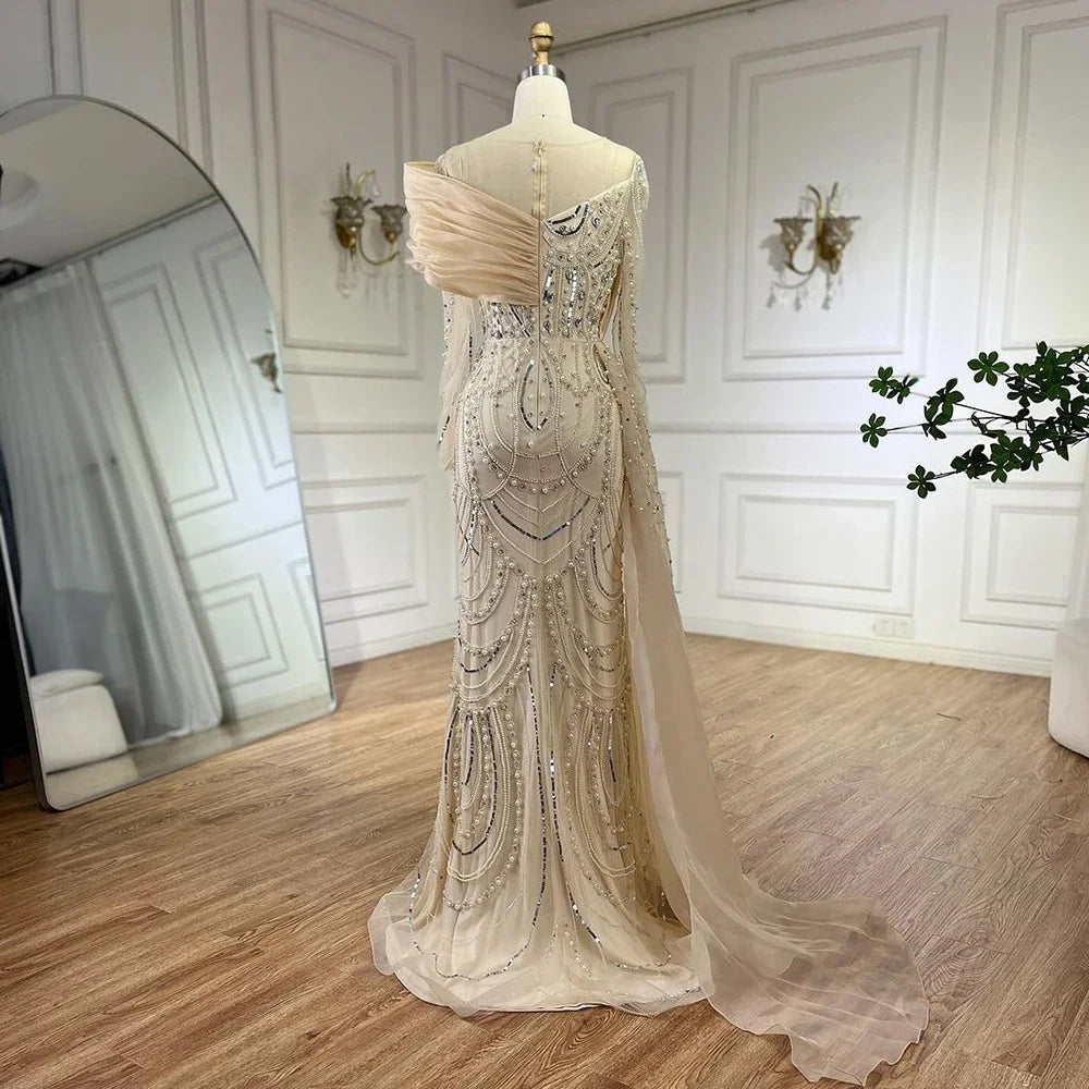 ARWEN&AJH GROUP مجموعة اروين التجاريه2024 2024 Women Wedding Party Nude Mermaid With Overskirt Evening Dresses Gowns Luxury Beaded Pearls LA72348