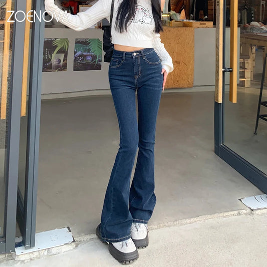 ARWEN & AJH GROUP  2024 Korean Spring Fashion New Micro Flare Pants Women's Retro Casual High Waist Stretch Trousers Street Versatile Jeans