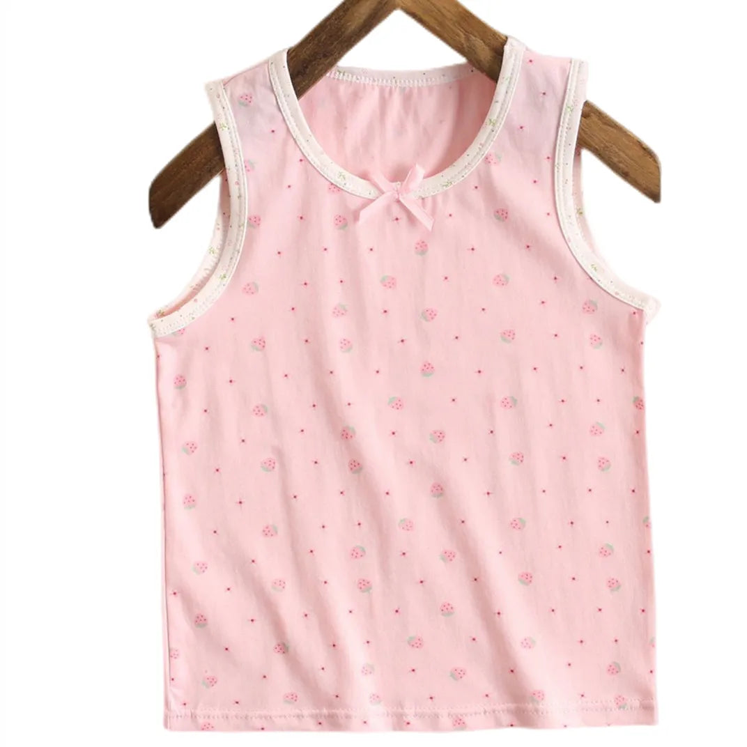 3pcs/Lot Girls Cotton Singlet Underwear Tank Strawberry Prints Kids Undershirts Cotton Tank Bow Tops Size 100-150